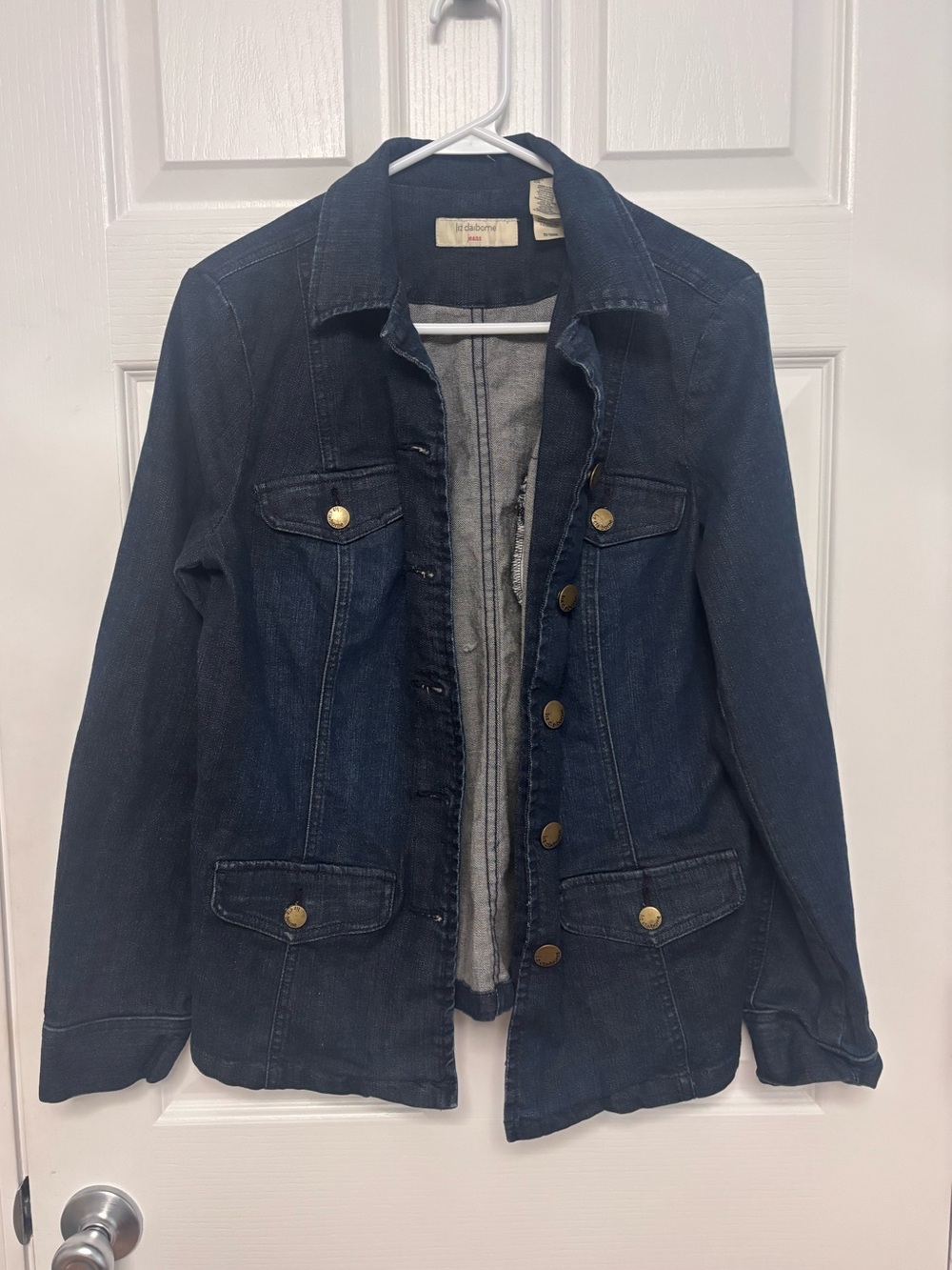 Liz Claiborne Dark Blue Denim Jacket with Gold Buttons